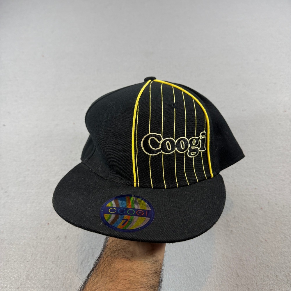 COOGI Fitted Hat 7 1/4 Black Yellow Pinstripe Embroidered Australia Baseball Y2K